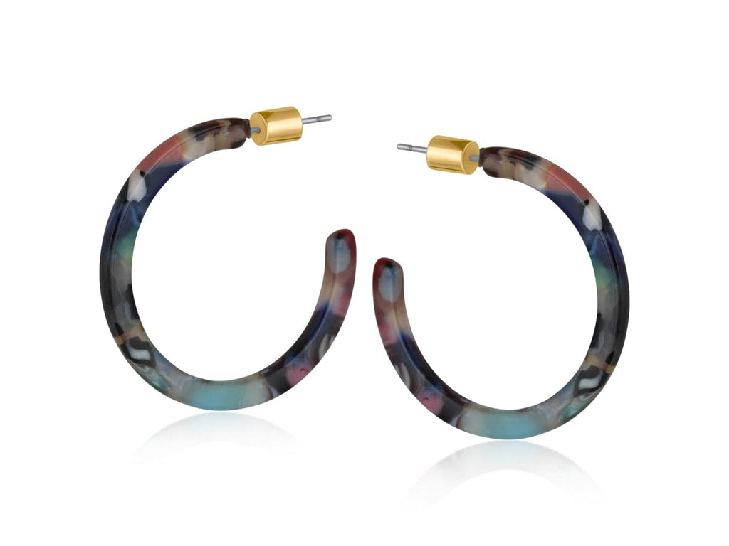 lusciousscarves Big Metal Camille Medium Sized Resin Hoop Earrings, Blue, Brown and Reds