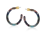 Load image into Gallery viewer, lusciousscarves Big Metal Camille Medium Sized Resin Hoop Earrings, Blue, Brown and Reds
