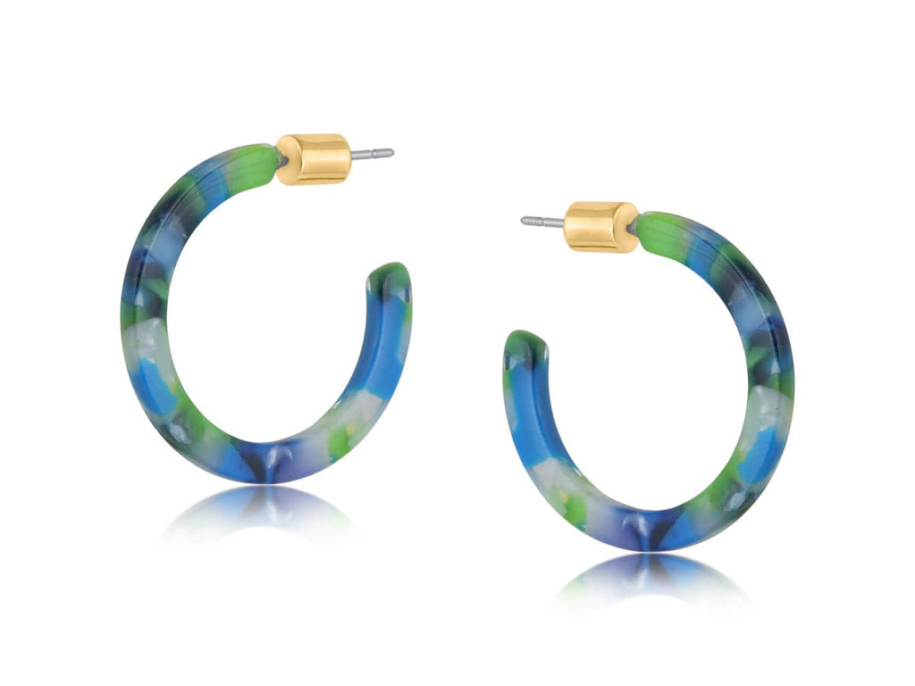 lusciousscarves Big Metal Camille Thin Resin Hoop Earrings, Blues and Greens.