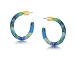 Load image into Gallery viewer, lusciousscarves Big Metal Camille Thin Resin Hoop Earrings, Blues and Greens.
