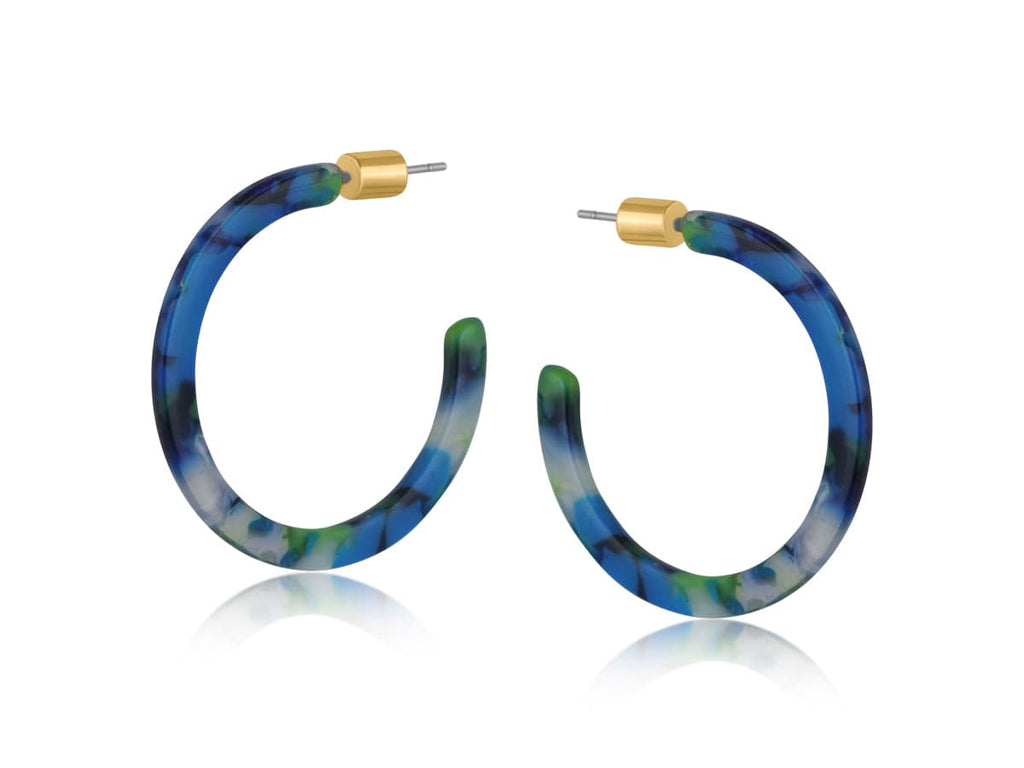 lusciousscarves Big Metal London Camille Medium Sized Resin Earrings, Blues and Greens Mix