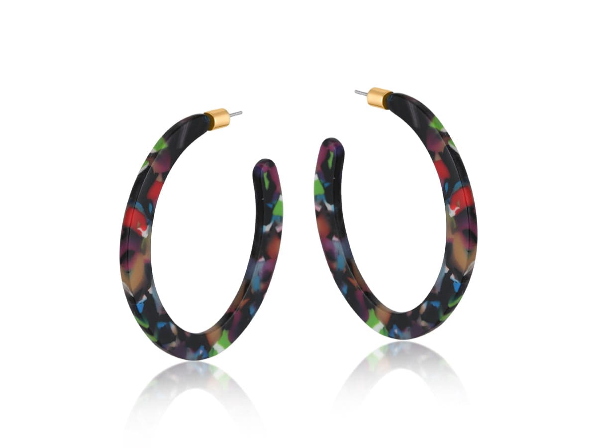 lusciousscarves Big Metal London Large Resin Oval Hoop Earrings, Vibrant Reds, Blues and Greens
