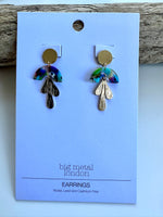 Load image into Gallery viewer, lusciousscarves Big Metal London Metal and Resin Floral Stud Earrings, Blue and Brown.
