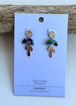 Load image into Gallery viewer, lusciousscarves Big Metal London Metal and Resin Floral Stud Earrings, Blue and Brown.
