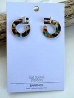 Load image into Gallery viewer, lusciousscarves Big Metal London Small Resin Hoop Earrings, Brown and Turquoise.
