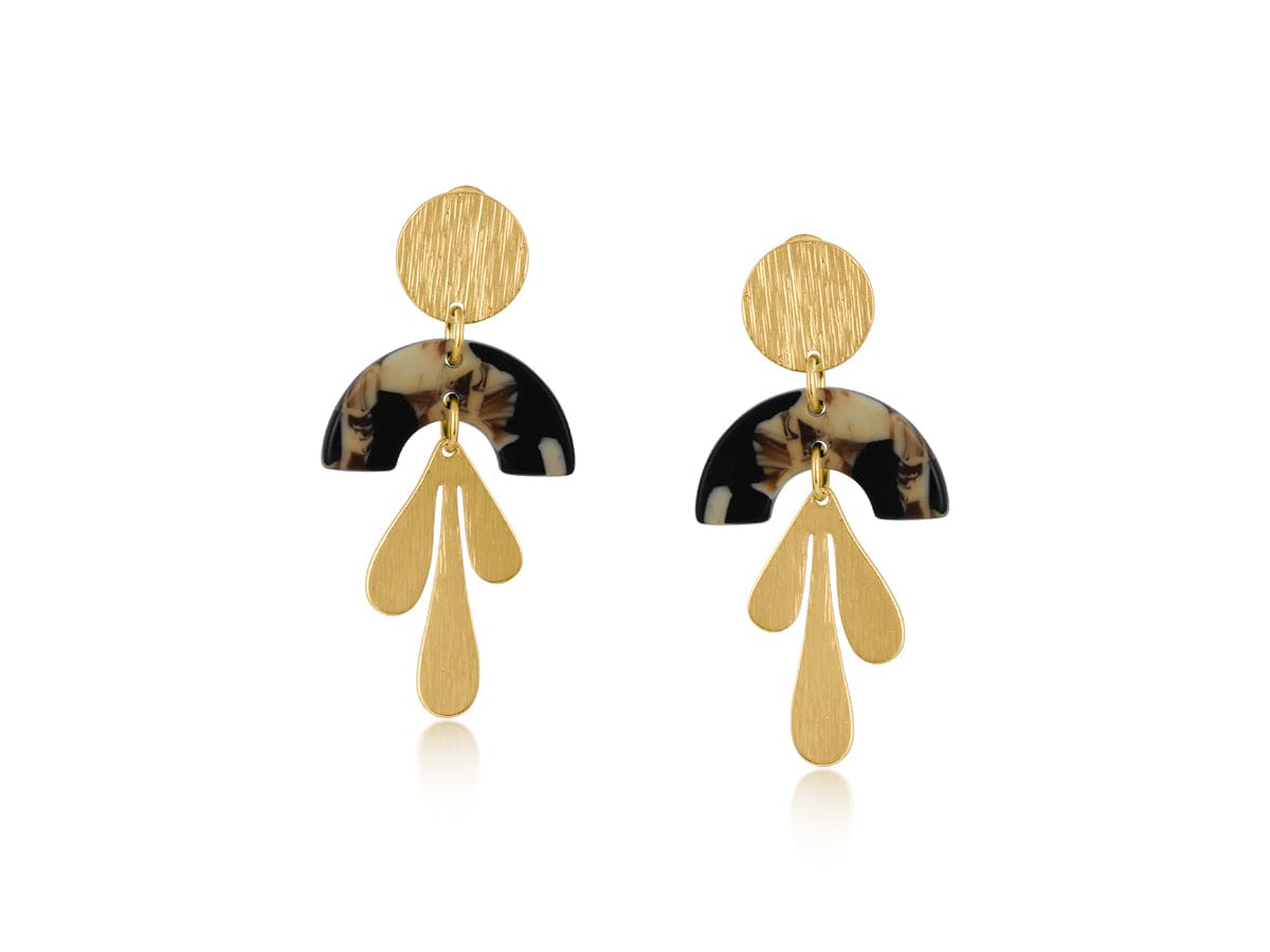 lusciousscarves Big Metal London Sophia Gold Metal And Resin Petal Dangle Earrings Black and Cream Mix