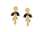 Load image into Gallery viewer, lusciousscarves Big Metal London Sophia Gold Metal And Resin Petal Dangle Earrings Black and Cream Mix
