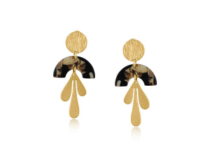 lusciousscarves Big Metal London Sophia Gold Metal And Resin Petal Dangle Earrings Black and Cream Mix