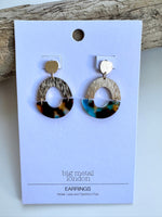 Load image into Gallery viewer, lusciousscarves Big Metal London Statement Resin and Metal Earrings.  Blue and Brown.
