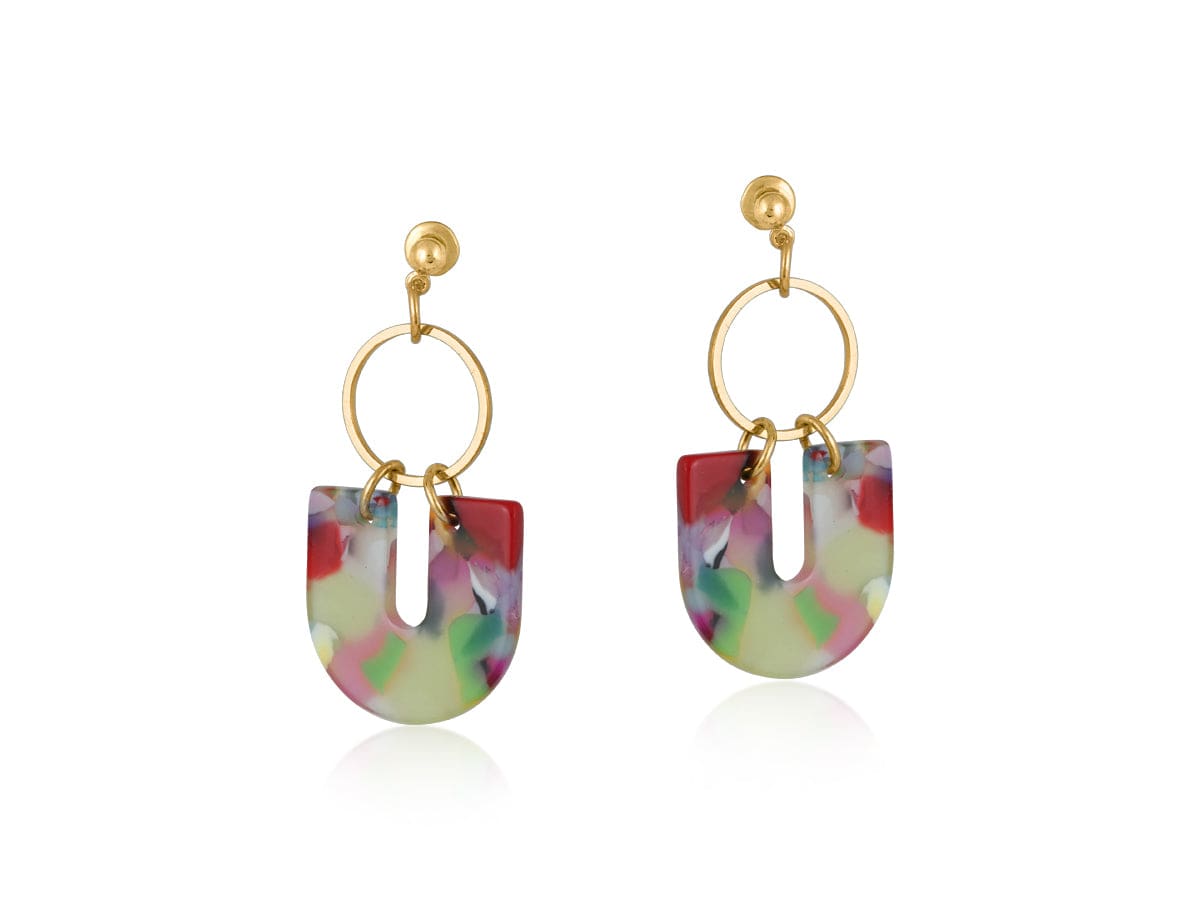 lusciousscarves Big Metal Sophia Geo Metal And Resin Dangle Earrings Bright Multi Colours