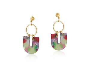 lusciousscarves Big Metal Sophia Geo Metal And Resin Dangle Earrings Bright Multi Colours