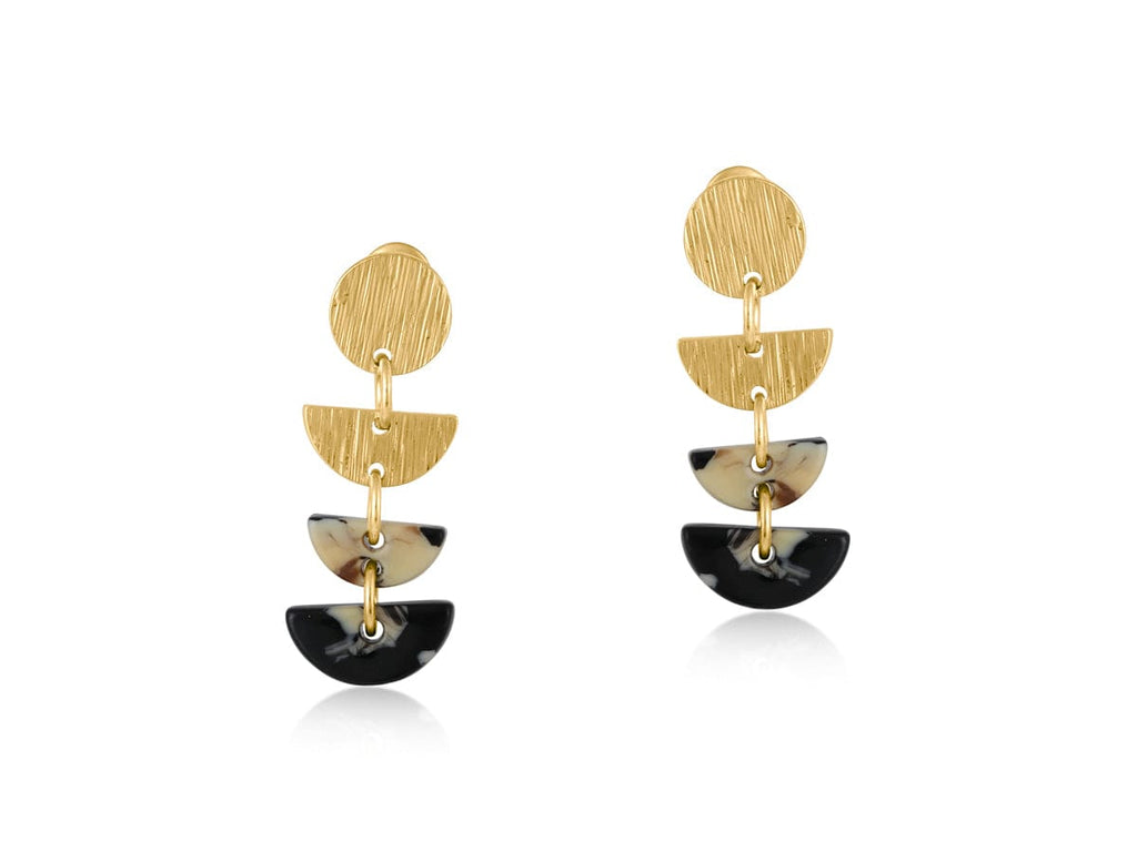 lusciousscarves Big Metal Sophia Geometric Gold Metal And Resin Dangle Earrings, Brown and Cream