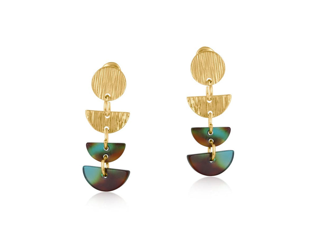 lusciousscarves Big Metal Sophia Geometric Gold Metal And Resin Dangle Earrings, Turquoise and Brown