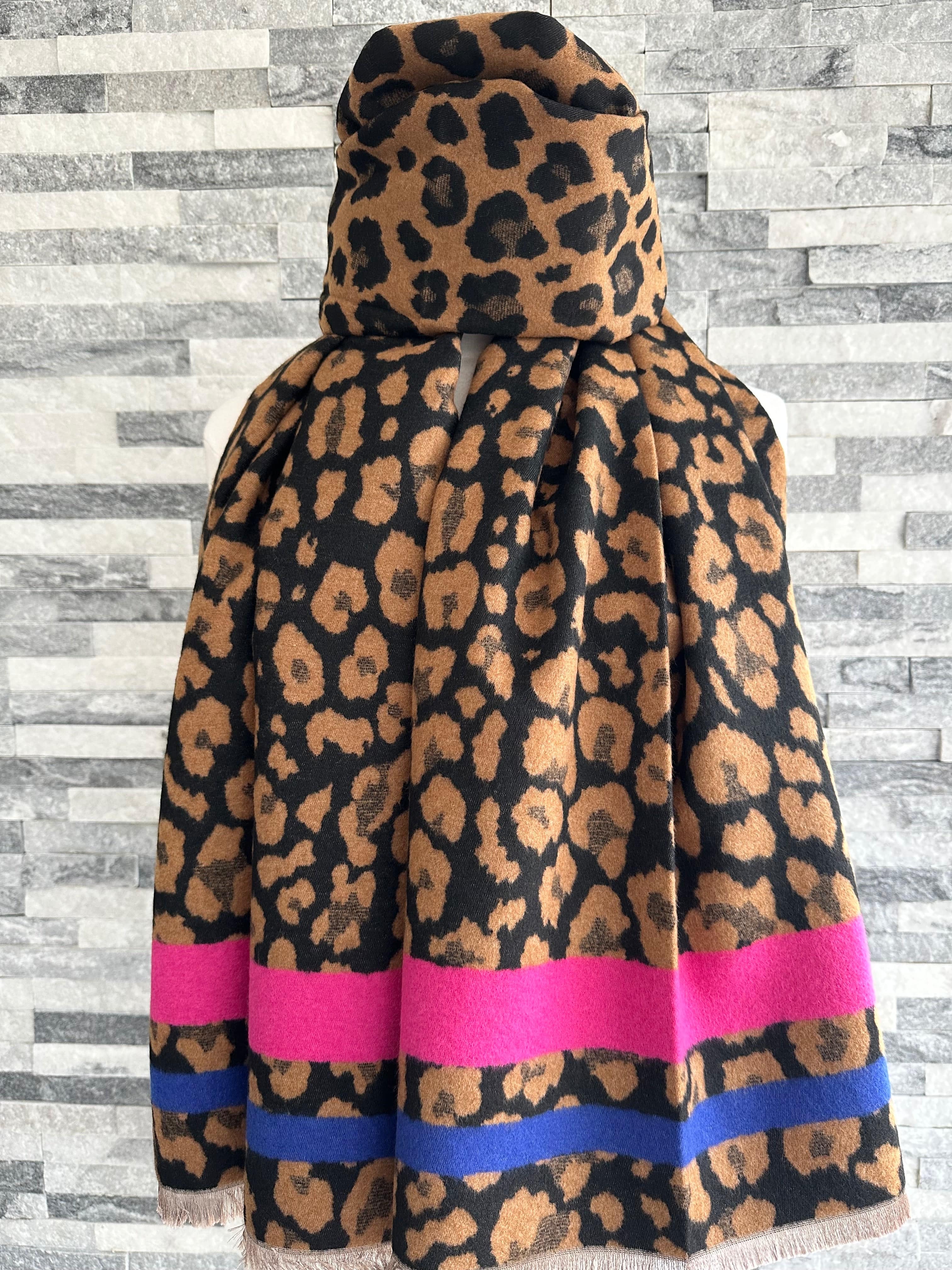 lusciousscarves Black and Brown Animal Print Design Scarf / Wrap , cashmere blend.