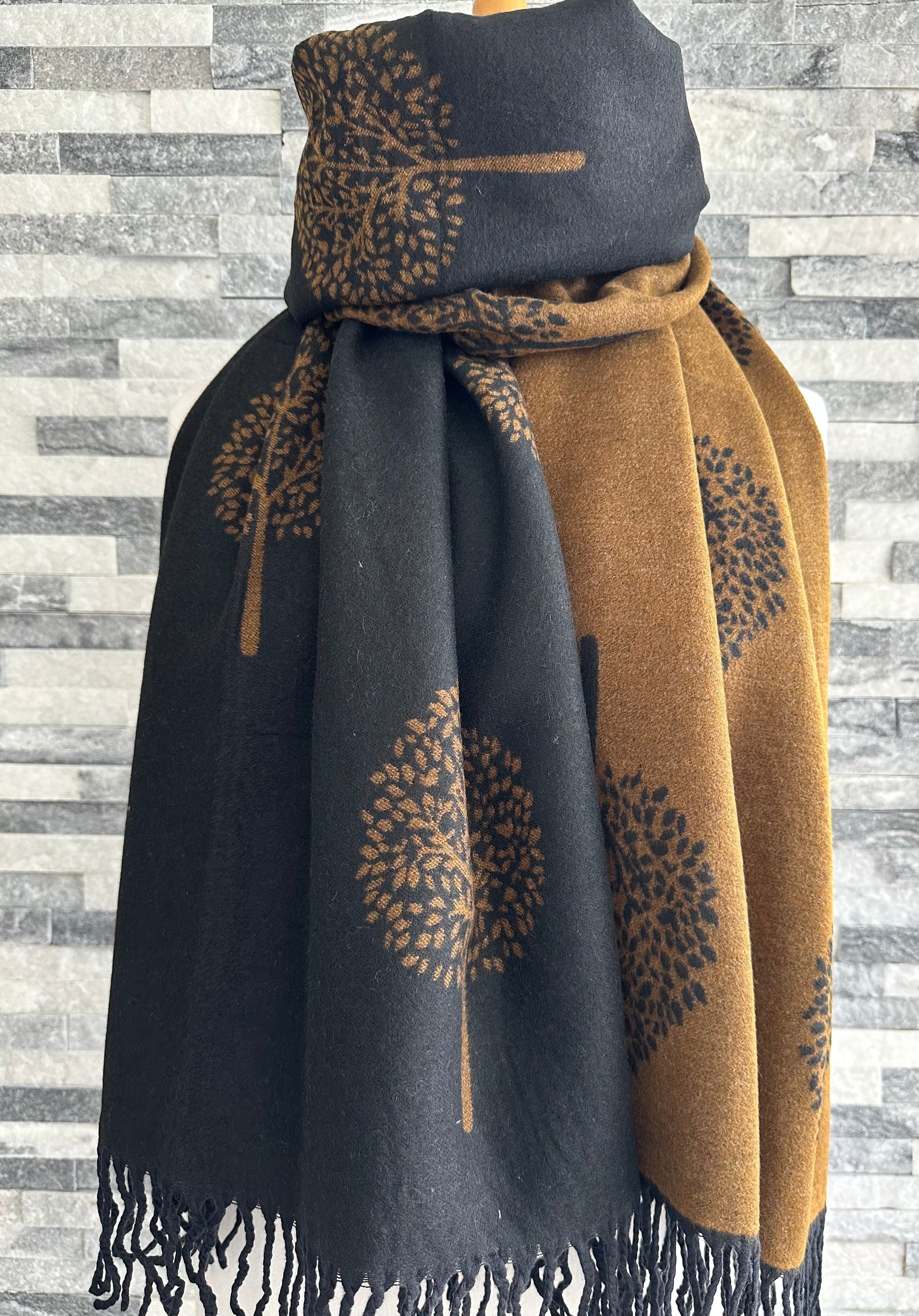 lusciousscarves Black and Brown Reversible Mulberry Tree Scarf / Wrap , Cashmere Blend