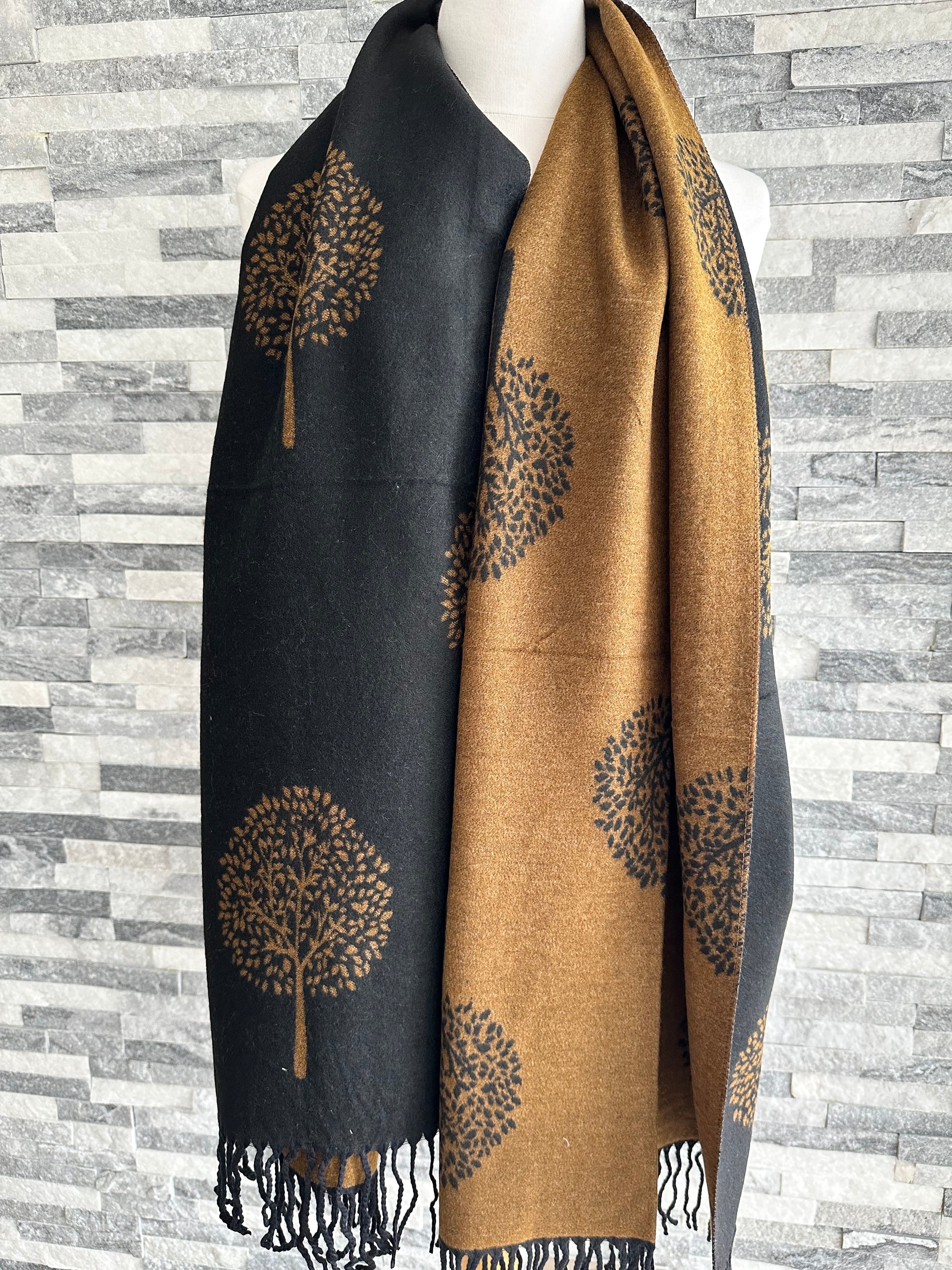 lusciousscarves Black and Brown Reversible Mulberry Tree Scarf / Wrap , Cashmere Blend