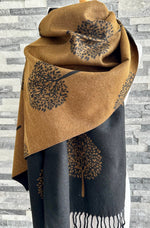 Load image into Gallery viewer, lusciousscarves Black and Brown Reversible Mulberry Tree Scarf / Wrap , Cashmere Blend
