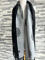 Load image into Gallery viewer, lusciousscarves Black and Grey Reversible Mulberry Tree Scarf / Wrap, Cashmere Blend

