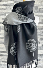 Load image into Gallery viewer, lusciousscarves Black and Grey Reversible Mulberry Tree Scarf / Wrap, Cashmere Blend
