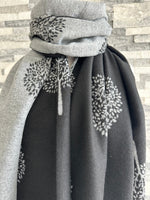 Load image into Gallery viewer, lusciousscarves Black and Grey Reversible Mulberry Tree Scarf / Wrap, Cashmere Blend
