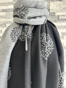 lusciousscarves Black and Grey Reversible Mulberry Tree Scarf / Wrap, Cashmere Blend