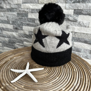 lusciousscarves Black and Grey Star Design Hat