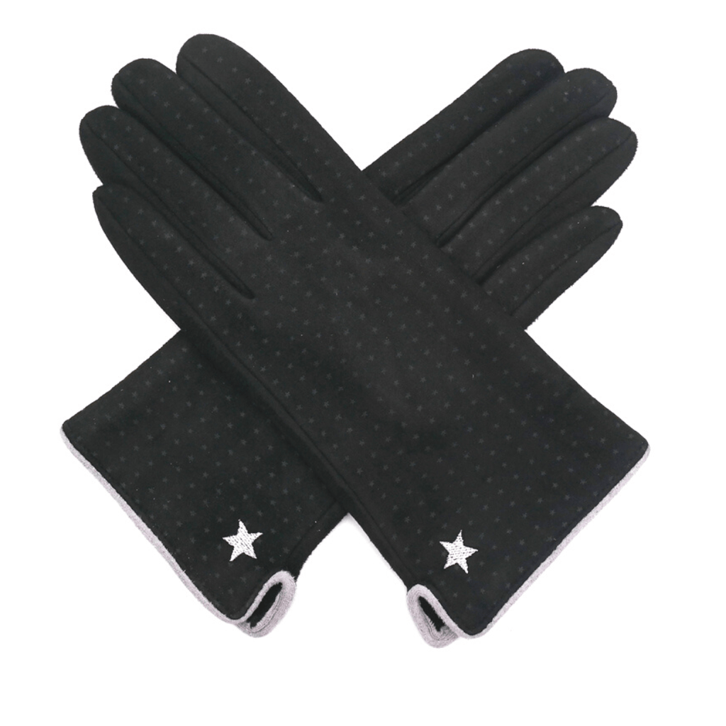 lusciousscarves Black and Grey Suede Effect Star Gloves