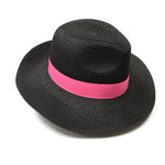 Load image into Gallery viewer, lusciousscarves Black and Pink Panama Style Sun Hat , Rollable and Packable
