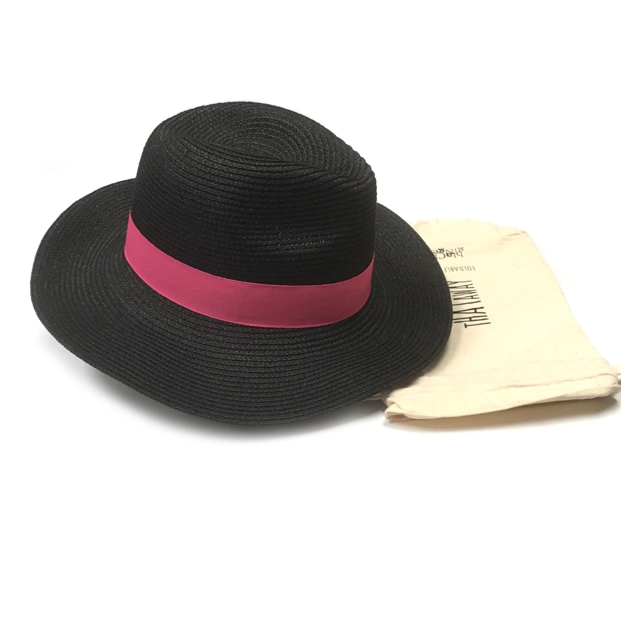 lusciousscarves Black and Pink Panama Style Sun Hat , Rollable and Packable