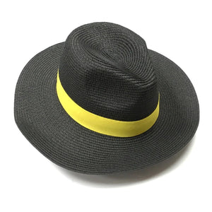 lusciousscarves Black and Yellow Panama Style Sun Hat , Rollable and Packable