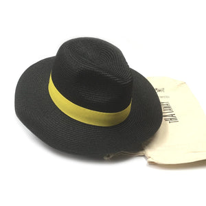 lusciousscarves Black and Yellow Panama Style Sun Hat , Rollable and Packable