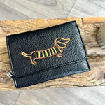 Load image into Gallery viewer, lusciousscarves Black Embroidered Sausage Dog , Dachshund Wallet Zip Purse
