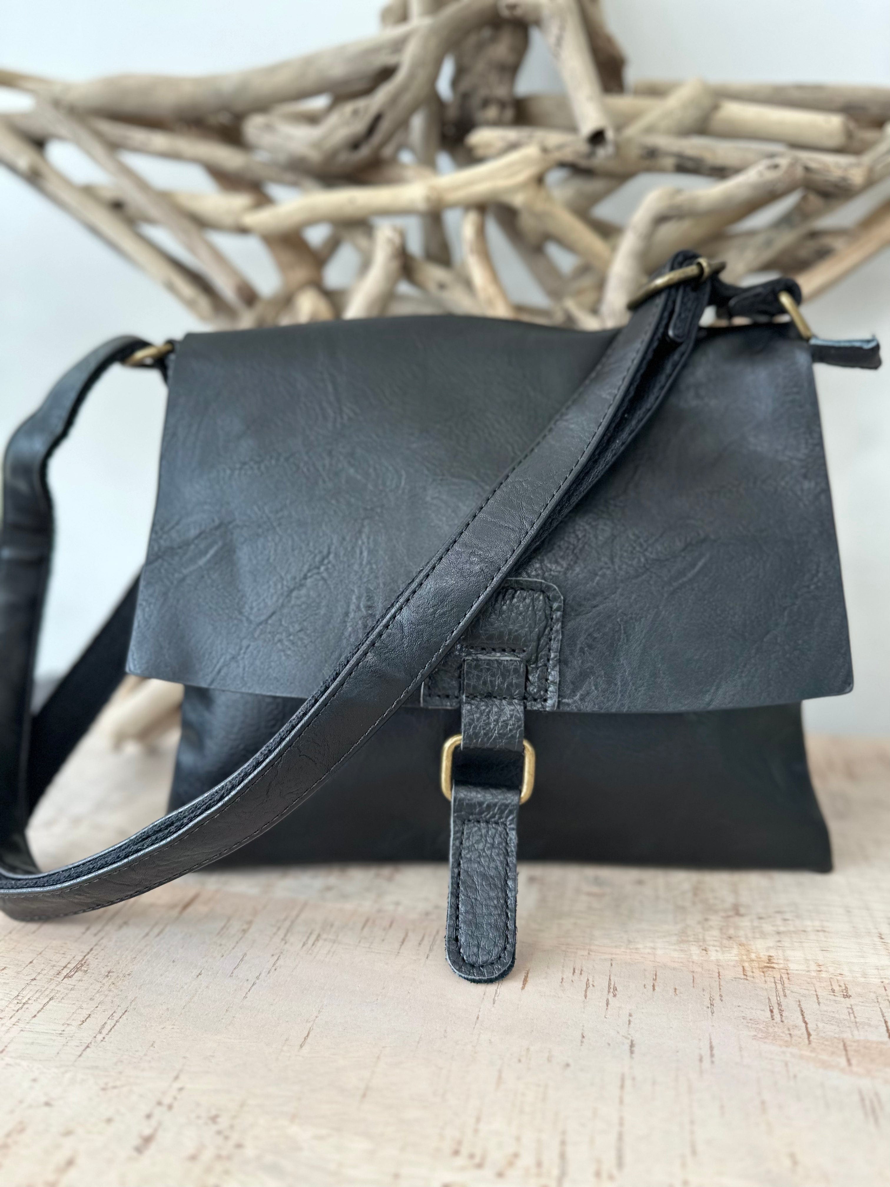 lusciousscarves Black Faux Leather Small Square Crossbody Bag