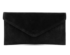 lusciousscarves Black Genuine Suede Leather Envelope Clutch Bag , 10 Colours Available