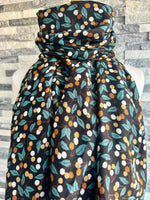 Load image into Gallery viewer, lusciousscarves Black, Green and Tan Little Berries and Leaves Ladies Scarf
