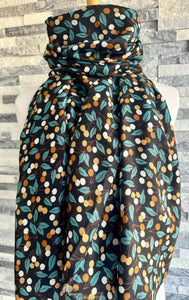 lusciousscarves Black, Green and Tan Little Berries and Leaves Ladies Scarf