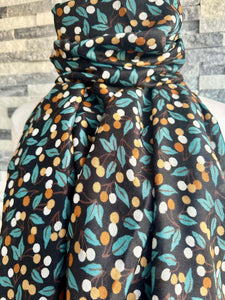 lusciousscarves Black, Green and Tan Little Berries and Leaves Ladies Scarf