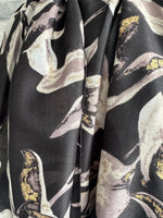 Load image into Gallery viewer, lusciousscarves Black , Grey and metallic Gold Floral Design Scarf
