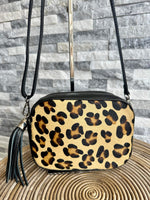 Load image into Gallery viewer, lusciousscarves Black Italian Leather Animal Print Camera Bag , Crossbody.
