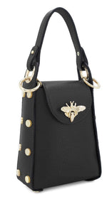 Load image into Gallery viewer, lusciousscarves Black Italian Leather Bee Bag with Studs
