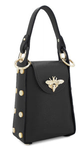 lusciousscarves Black Italian Leather Bee Bag with Studs