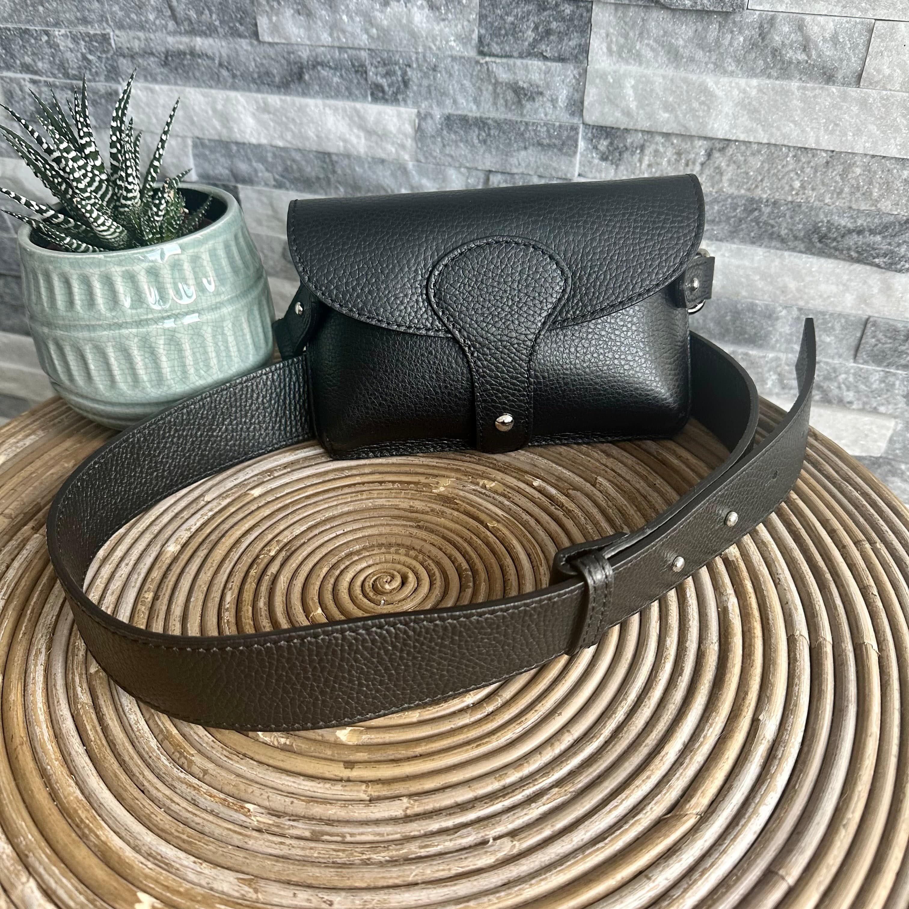 lusciousscarves Black Italian Leather Box Chest Bag.