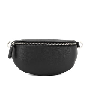 lusciousscarves Black Italian leather Bum Bag / Chest Bag / Sling Bag