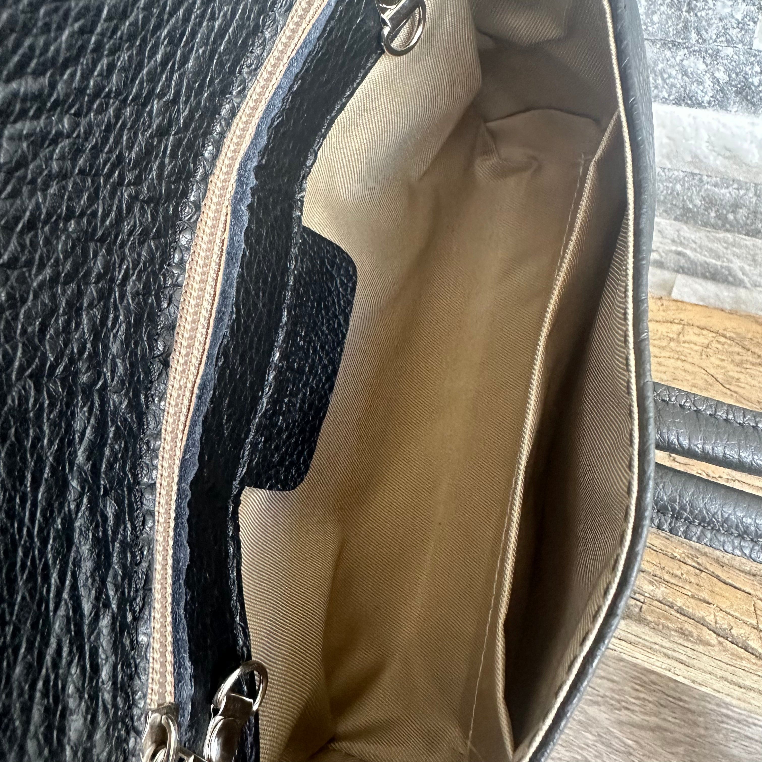 lusciousscarves Black Italian Leather Clutch Bag with Loop Handle