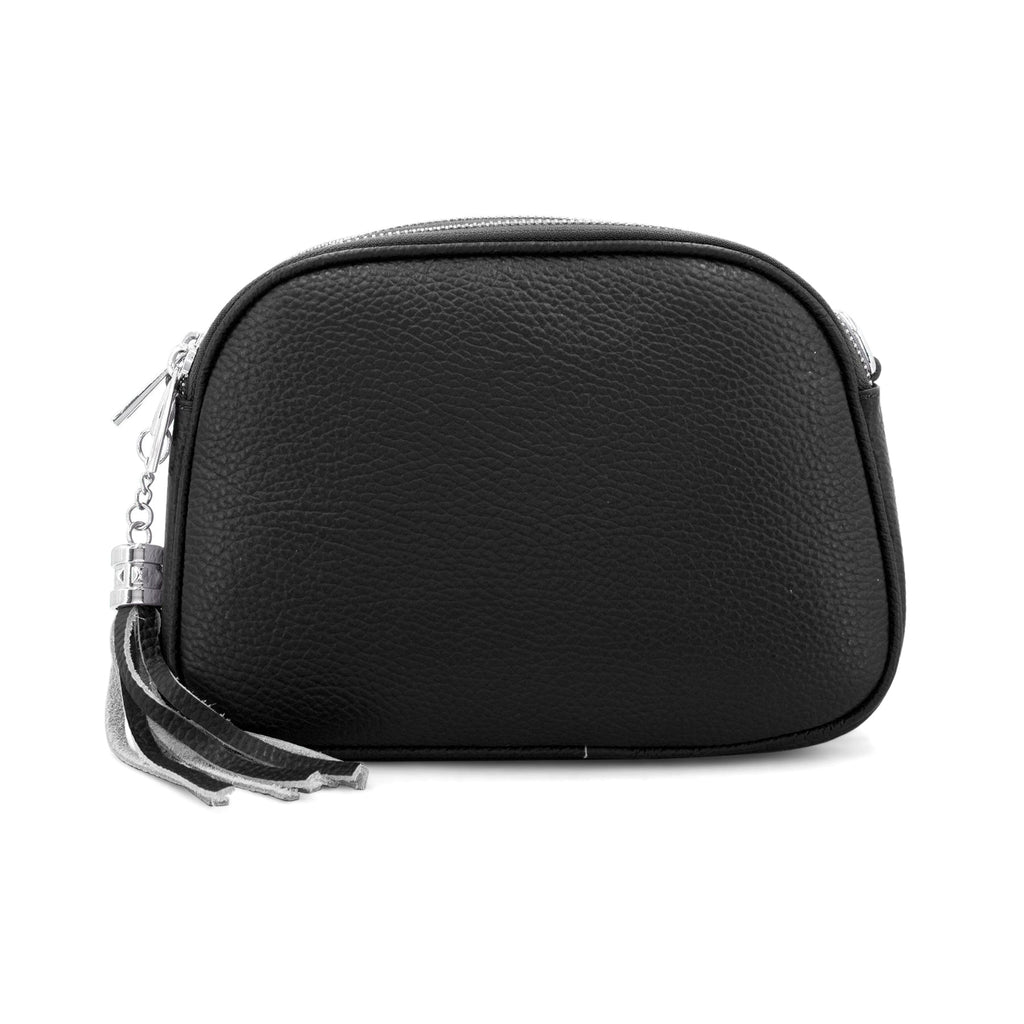 lusciousscarves Black Italian Leather Crossbody Camera Bag / Handbag with Triple Zip