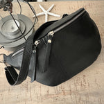 Load image into Gallery viewer, lusciousscarves Black Italian Leather Large Sling Bag / Chest Bag
