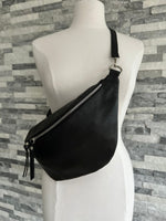 Load image into Gallery viewer, lusciousscarves Black Italian Leather Large Sling Bag / Chest Bag
