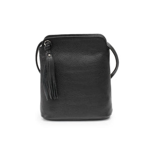 lusciousscarves Black Italian Leather Small Crossbody Bag / Handbag with Tassel , Available in 11 Colours.