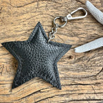 Load image into Gallery viewer, lusciousscarves Black Italian Leather Star Padded Keyring.
