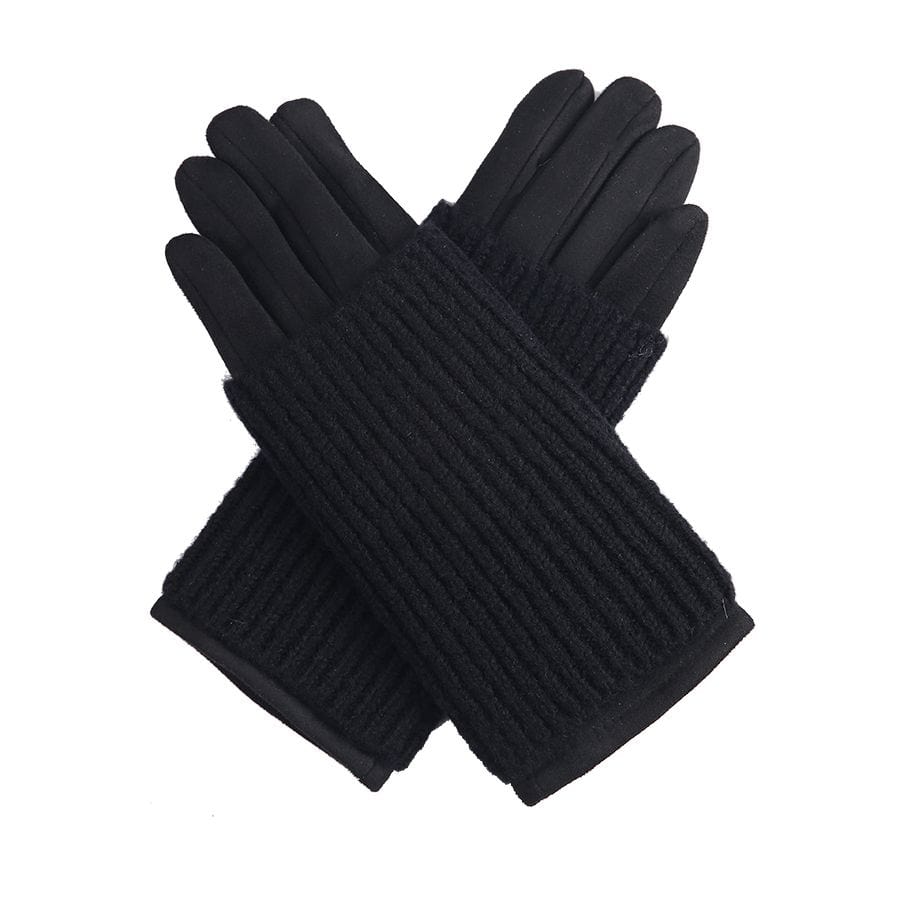 lusciousscarves Black Ladies Velour Gloves with Removable Knitted Cuff